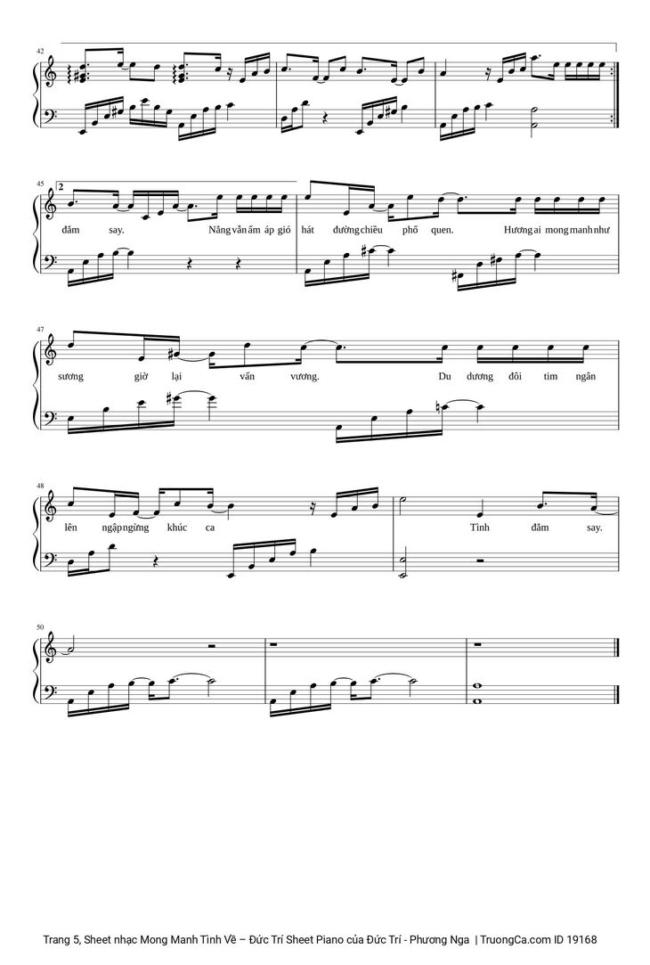 Page 5 of the piano sheet music PDF - Mong Manh Tình Về Sheet Piano by Đức Trí