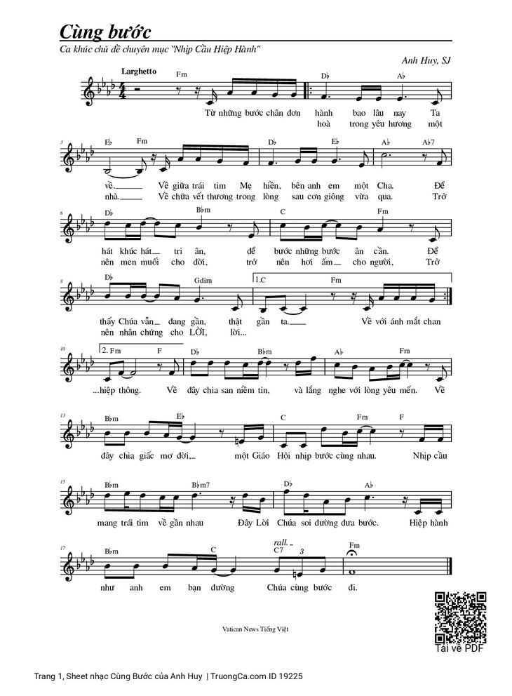 Page 1 of the piano sheet music PDF - Cùng Bước by Anh Huy