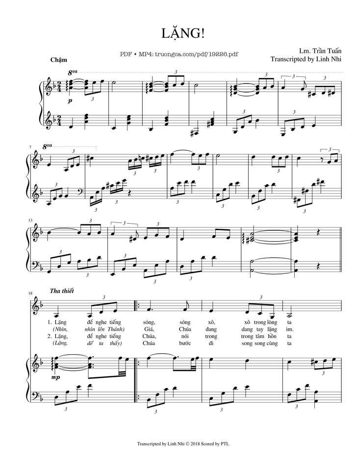 Page 1 of the piano sheet music PDF - LẶNG Piano by Trần Tuấn