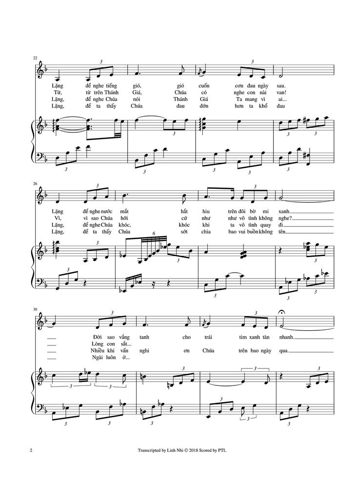 Page 2 of the piano sheet music PDF - LẶNG Piano by Trần Tuấn