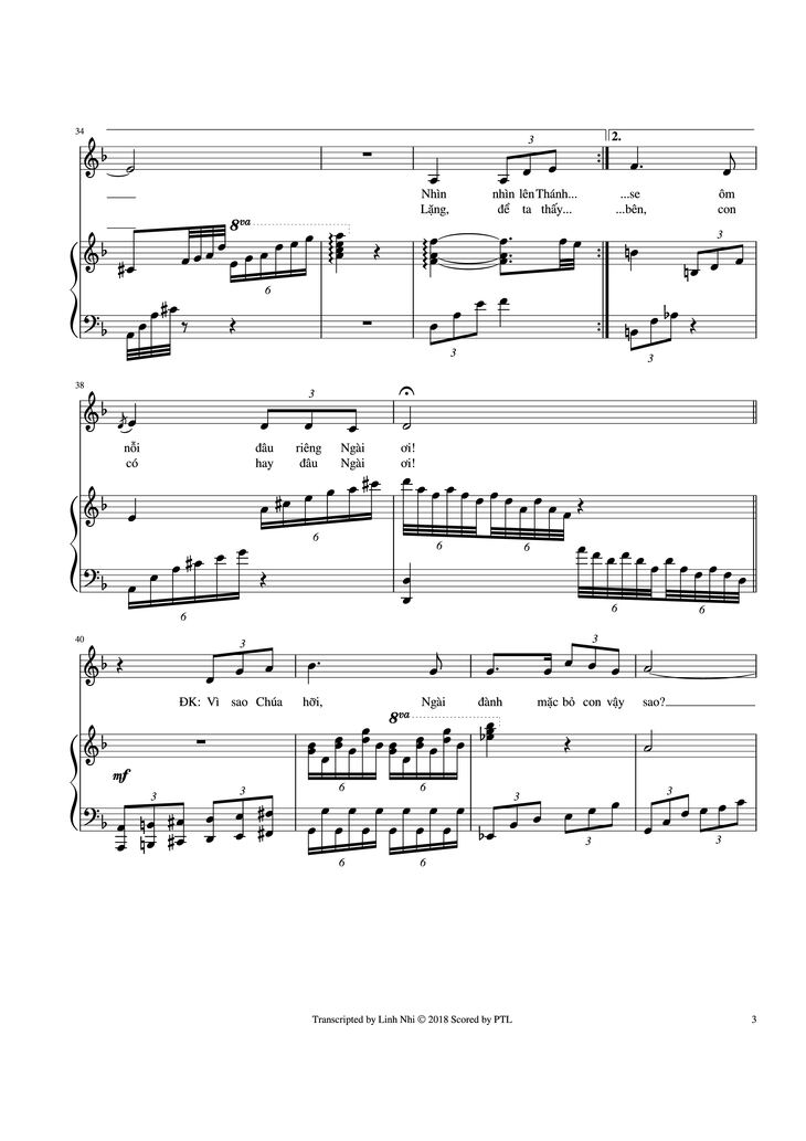 Page 3 of the piano sheet music PDF - LẶNG Piano by Trần Tuấn