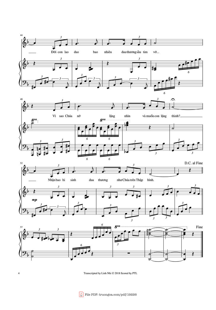 Page 4 of the piano sheet music PDF - LẶNG Piano by Trần Tuấn