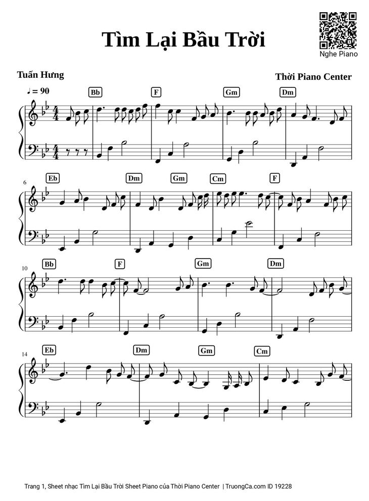 Page 1 of the piano sheet music PDF - Tìm Lại Bầu Trời Sheet Piano by Khắc Việt