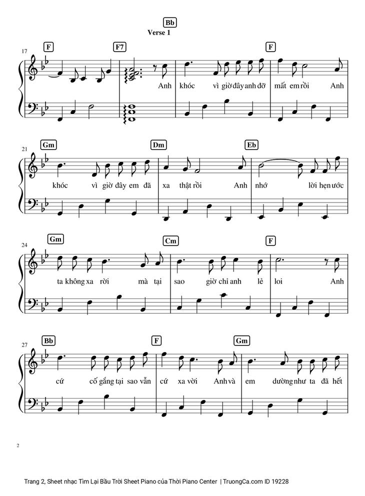 Page 2 of the piano sheet music PDF - Tìm Lại Bầu Trời Sheet Piano by Khắc Việt