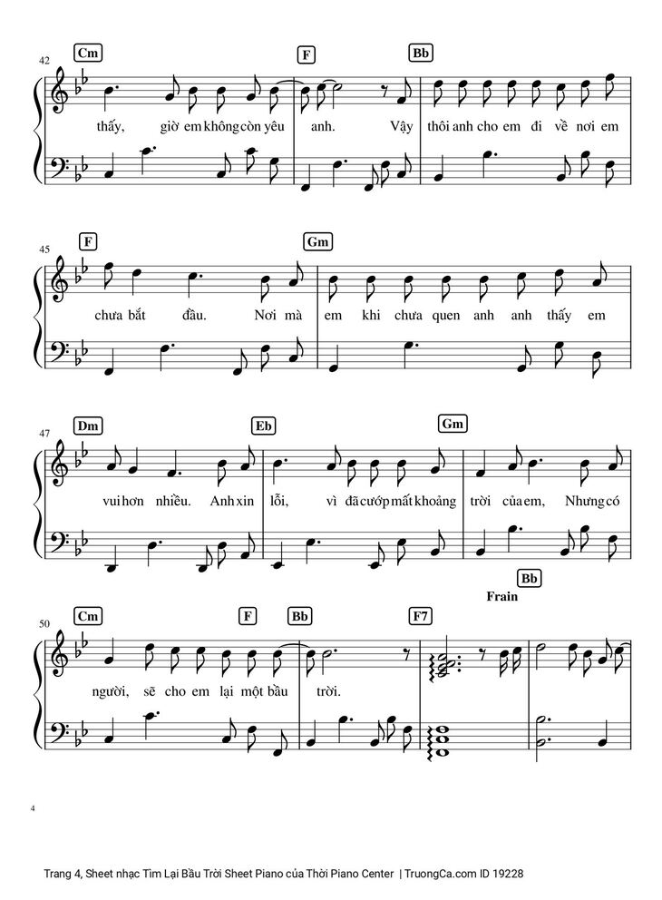 Page 4 of the piano sheet music PDF - Tìm Lại Bầu Trời Sheet Piano by Khắc Việt