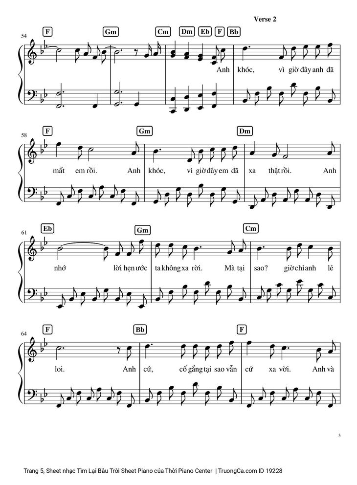 Page 5 of the piano sheet music PDF - Tìm Lại Bầu Trời Sheet Piano by Khắc Việt