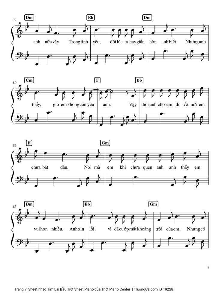 Page 7 of the piano sheet music PDF - Tìm Lại Bầu Trời Sheet Piano by Khắc Việt