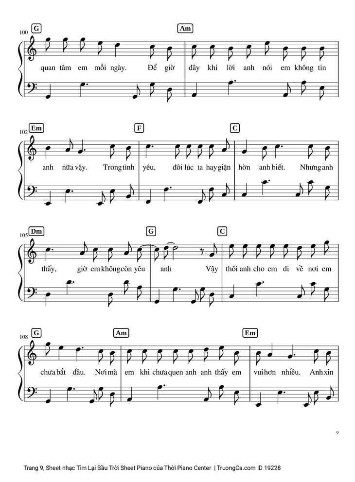 Page 9 of the piano sheet music PDF - Tìm Lại Bầu Trời Sheet Piano by Khắc Việt