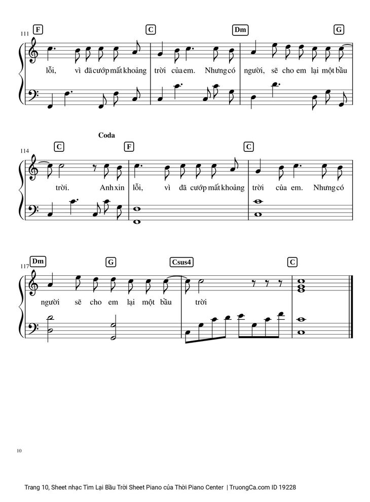Page 10 of the piano sheet music PDF - Tìm Lại Bầu Trời Sheet Piano by Khắc Việt