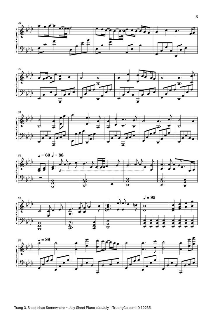 Page 3 of the piano sheet music PDF - Somewhere – July Sheet Piano by July