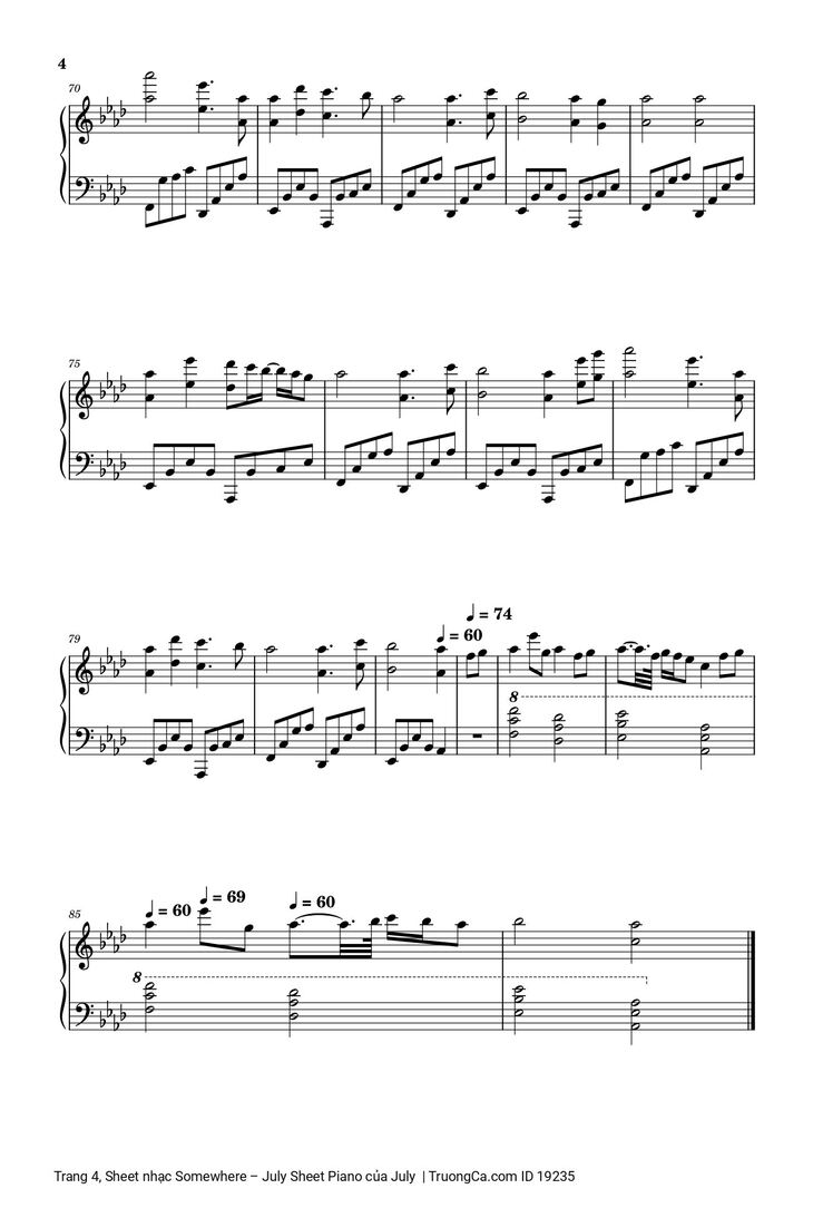 Page 4 of the piano sheet music PDF - Somewhere – July Sheet Piano by July