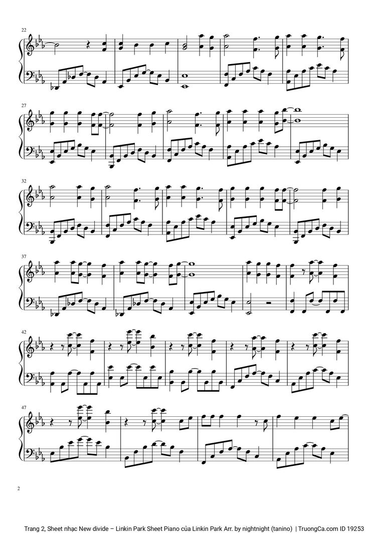 Page 2 of the piano sheet music PDF - New divide Sheet Piano by Linkin Park