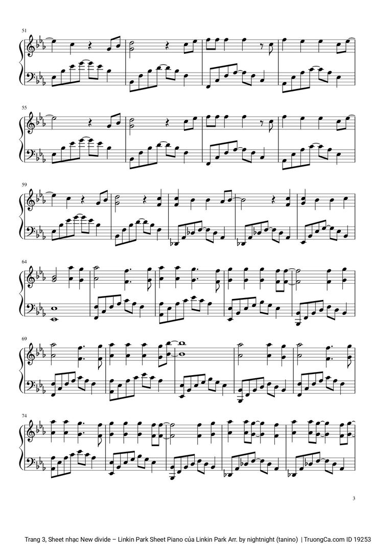 Page 3 of the piano sheet music PDF - New divide Sheet Piano by Linkin Park