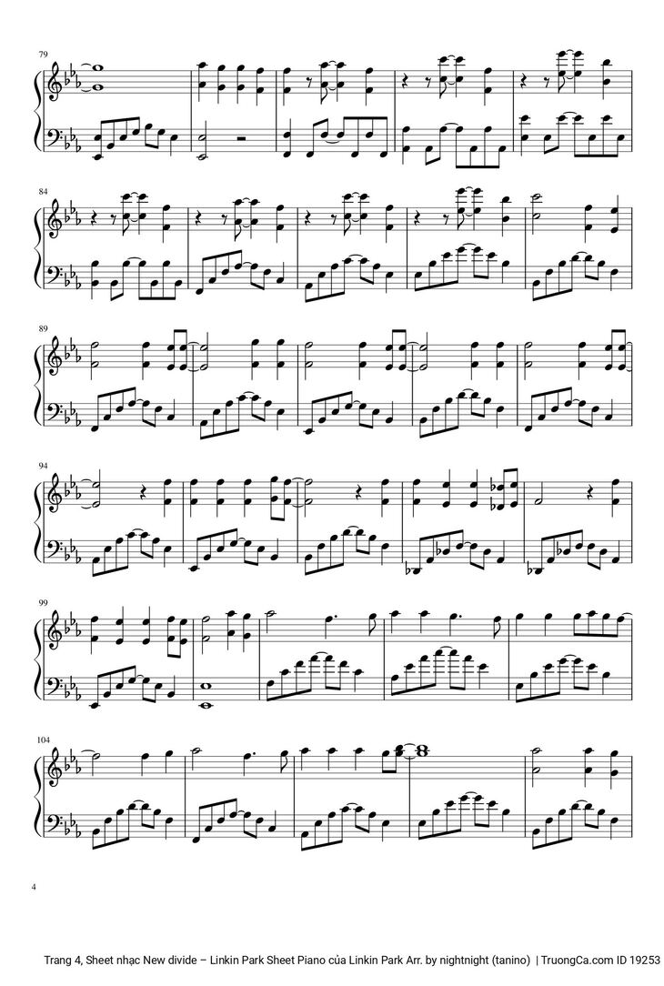 Page 4 of the piano sheet music PDF - New divide Sheet Piano by Linkin Park