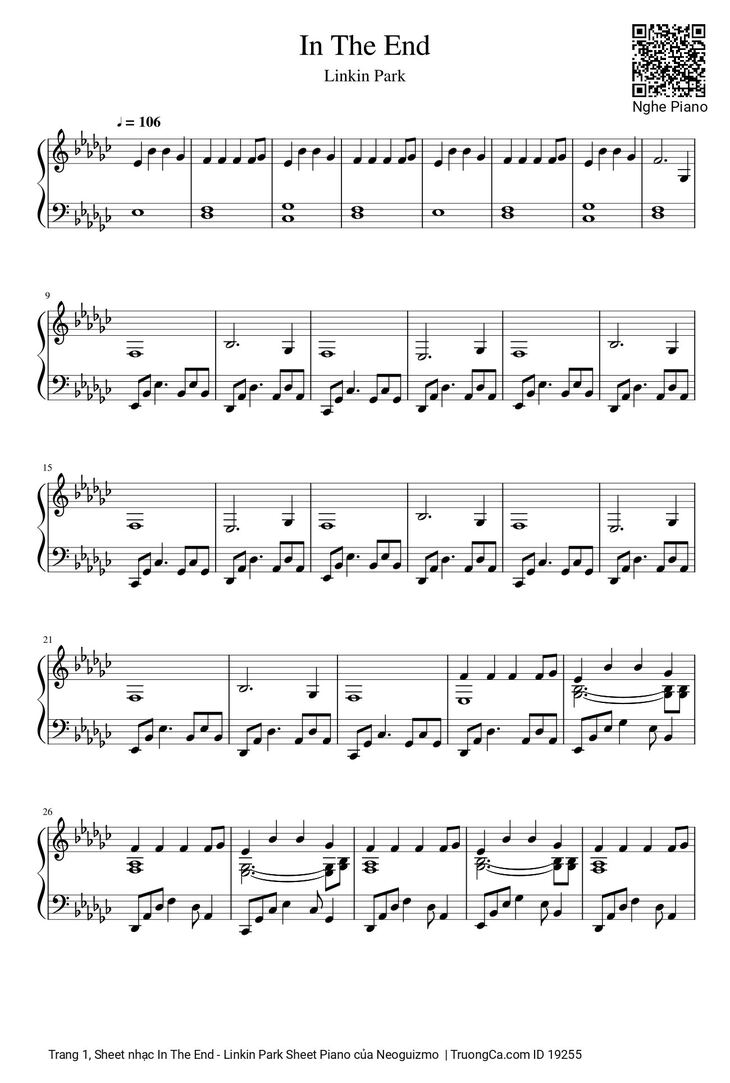 Page 1 of the piano sheet music PDF - In The End Sheet Piano by Neoguizmo