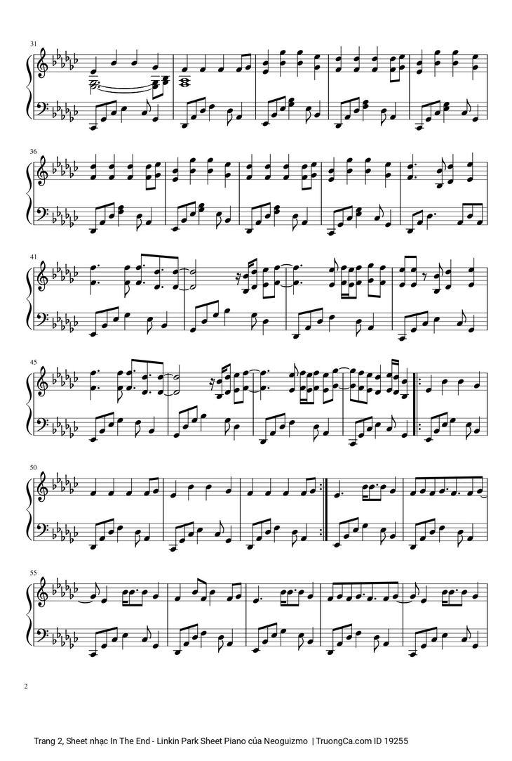 Page 2 of the piano sheet music PDF - In The End Sheet Piano by Neoguizmo