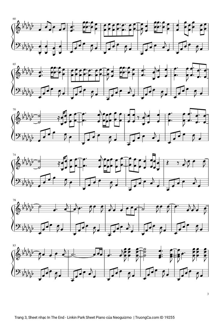 Page 3 of the piano sheet music PDF - In The End Sheet Piano by Neoguizmo