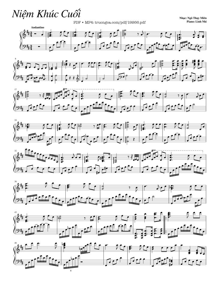 Page 1 of the piano sheet music PDF Piano - Niệm Khúc Cuối Sheet Piano by  Ngô Thụy Miên