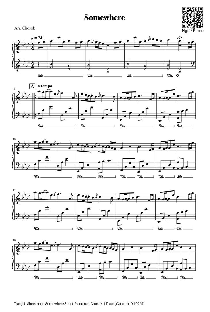 Page 1 of the piano sheet music PDF - Somewhere Sheet Piano by Chosok