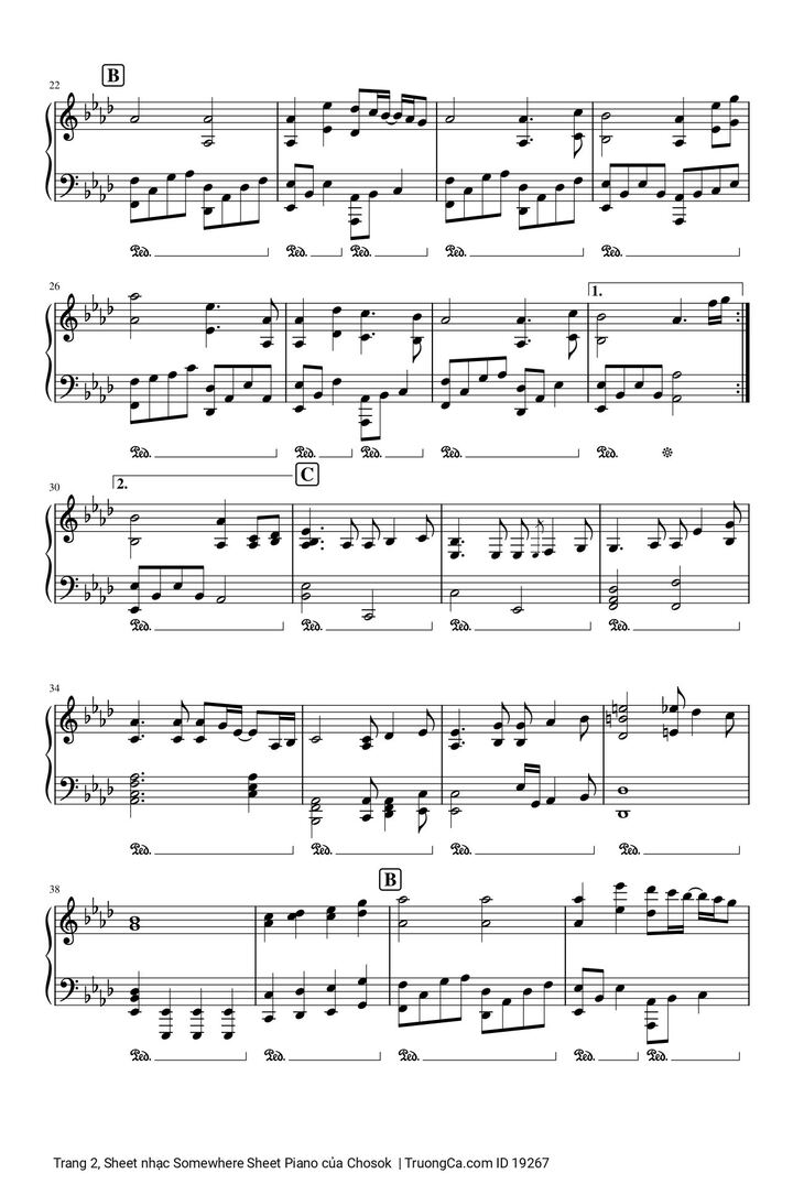 Page 2 of the piano sheet music PDF - Somewhere Sheet Piano by Chosok