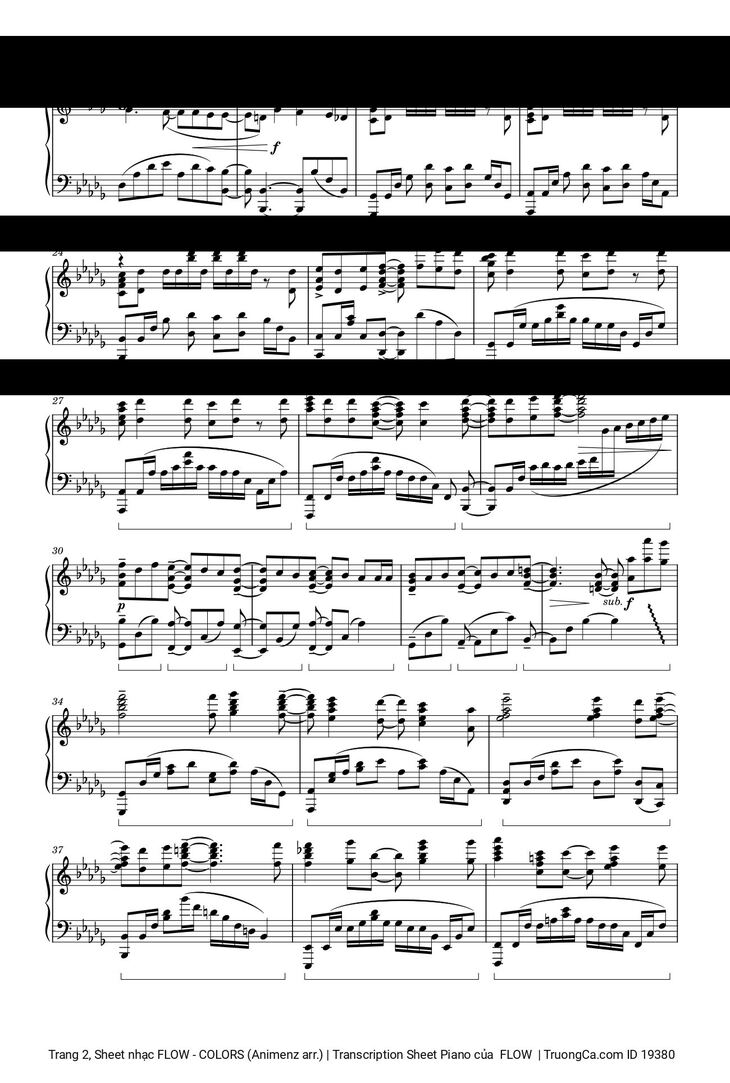 Page 2 of the piano sheet music PDF - FLOW - COLORS (Animenz arr.) | Transcription Sheet Piano by  FLOW