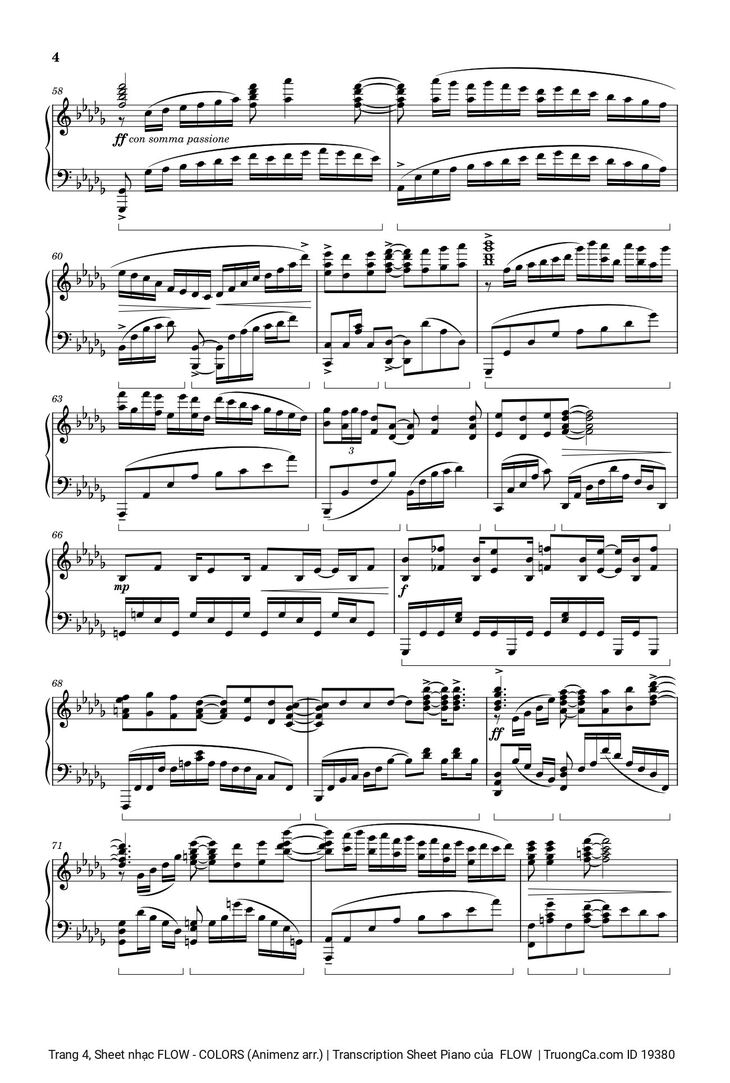 Page 4 of the piano sheet music PDF - FLOW - COLORS (Animenz arr.) | Transcription Sheet Piano by  FLOW
