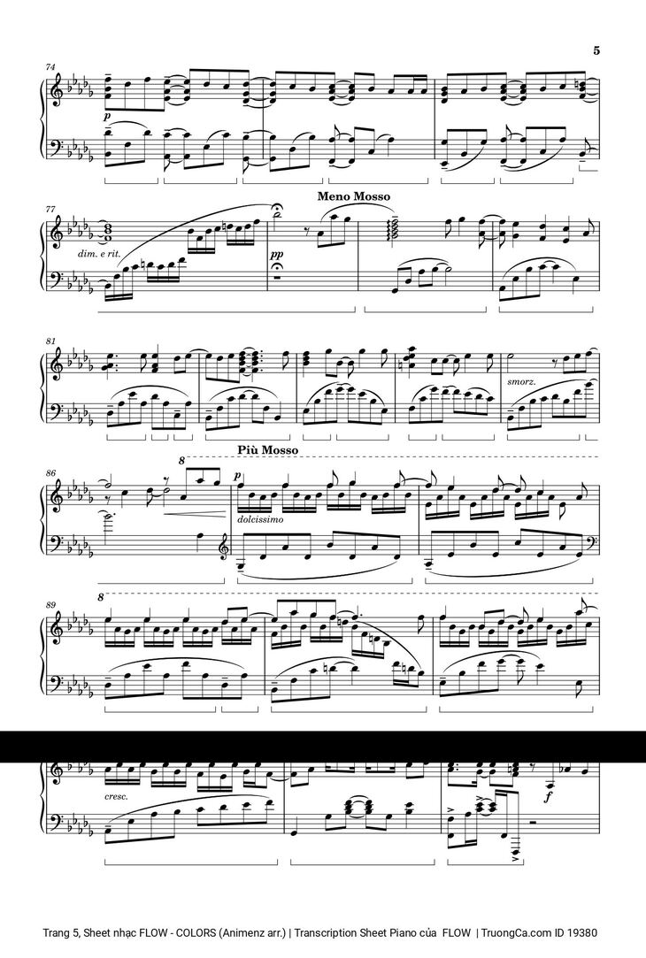 Page 5 of the piano sheet music PDF - FLOW - COLORS (Animenz arr.) | Transcription Sheet Piano by  FLOW