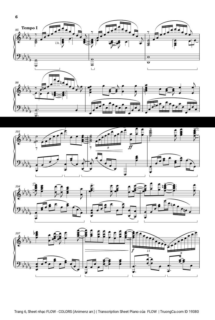 Page 6 of the piano sheet music PDF - FLOW - COLORS (Animenz arr.) | Transcription Sheet Piano by  FLOW