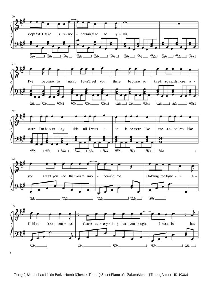 Page 2 of the piano sheet music PDF - Linkin Park - Numb (Chester Tribute) Sheet Piano by ZakuraMusic