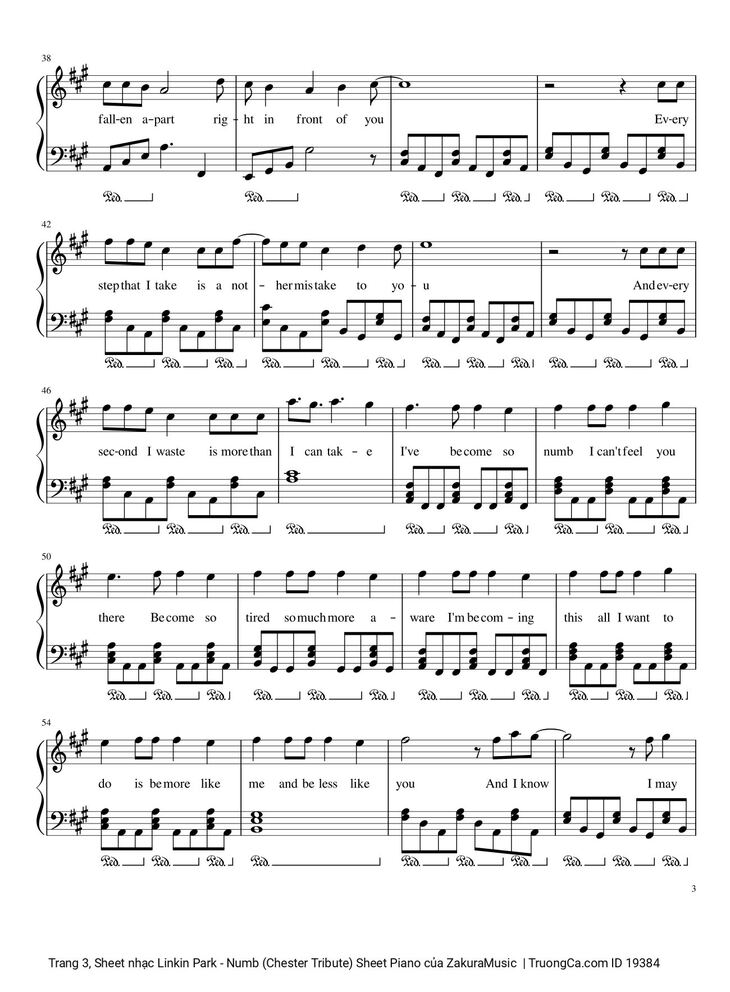 Page 3 of the piano sheet music PDF - Linkin Park - Numb (Chester Tribute) Sheet Piano by ZakuraMusic