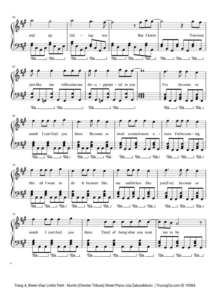 Page 4 of the piano sheet music PDF - Linkin Park - Numb (Chester Tribute) Sheet Piano by ZakuraMusic