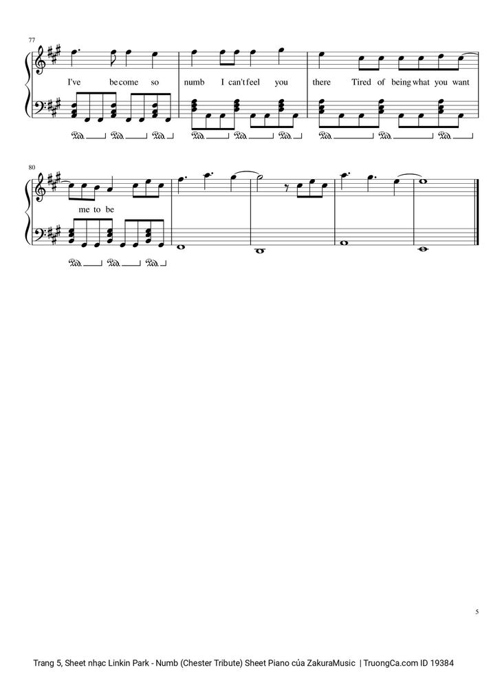 Page 5 of the piano sheet music PDF - Linkin Park - Numb (Chester Tribute) Sheet Piano by ZakuraMusic