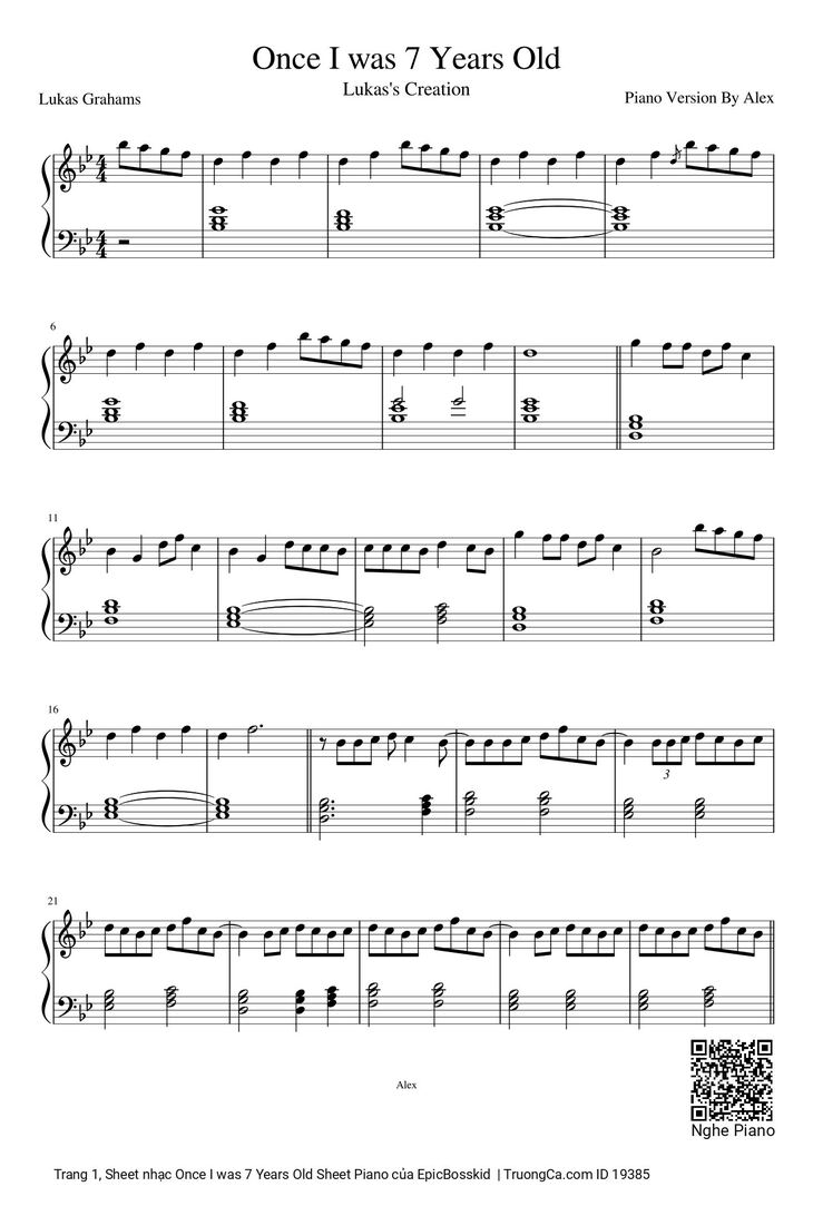 Page 1 of the piano sheet music PDF Piano - Once I was 7 Years Old Sheet Piano by EpicBosskid