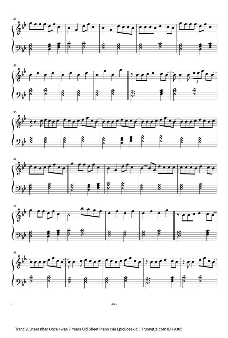 Page 2 of the piano sheet music PDF Piano - Once I was 7 Years Old Sheet Piano by EpicBosskid