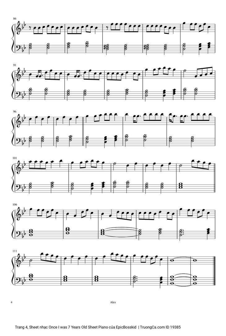 Page 4 of the piano sheet music PDF Piano - Once I was 7 Years Old Sheet Piano by EpicBosskid