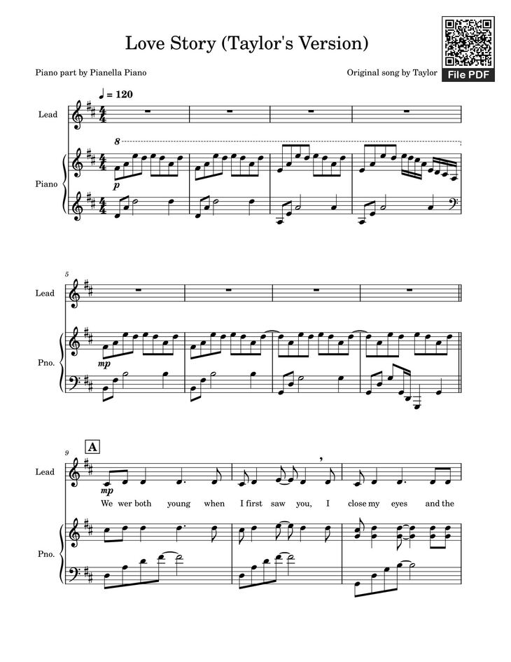 Page 1 of the piano sheet music PDF - Love Story (Taylor