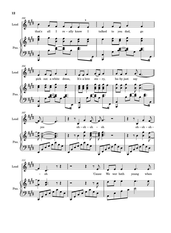 Page 12 of the piano sheet music PDF - Love Story (Taylor