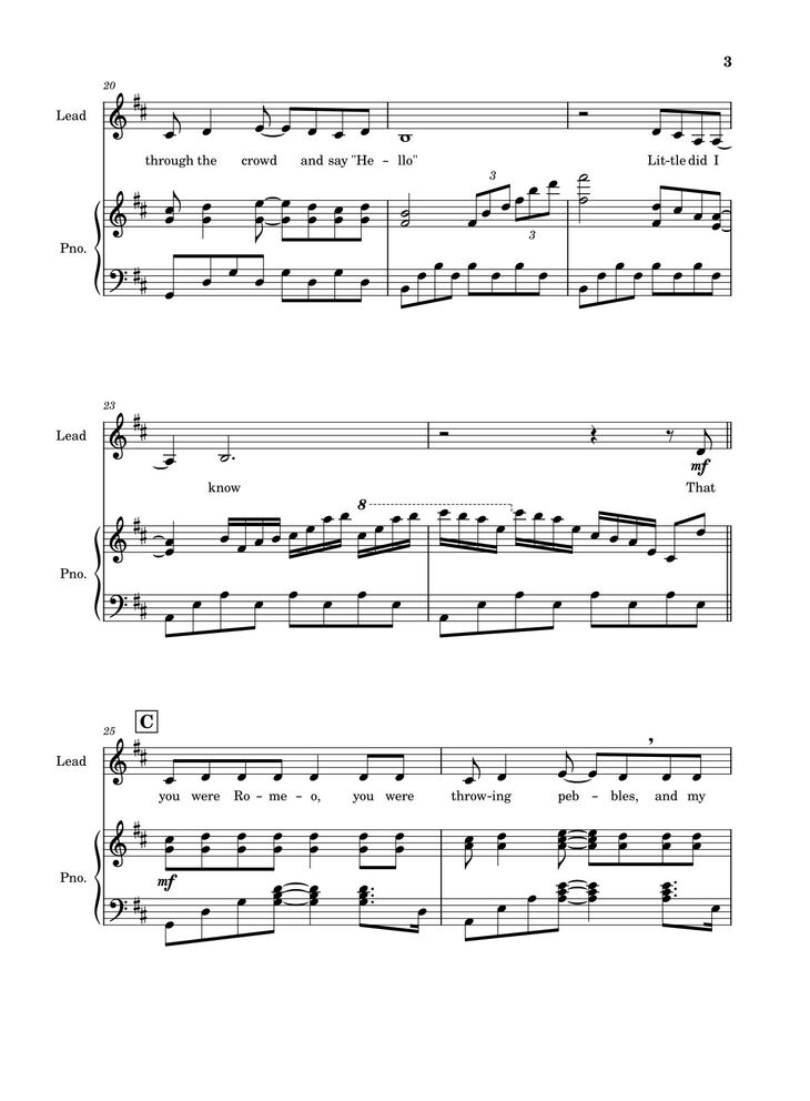Page 3 of the piano sheet music PDF - Love Story (Taylor