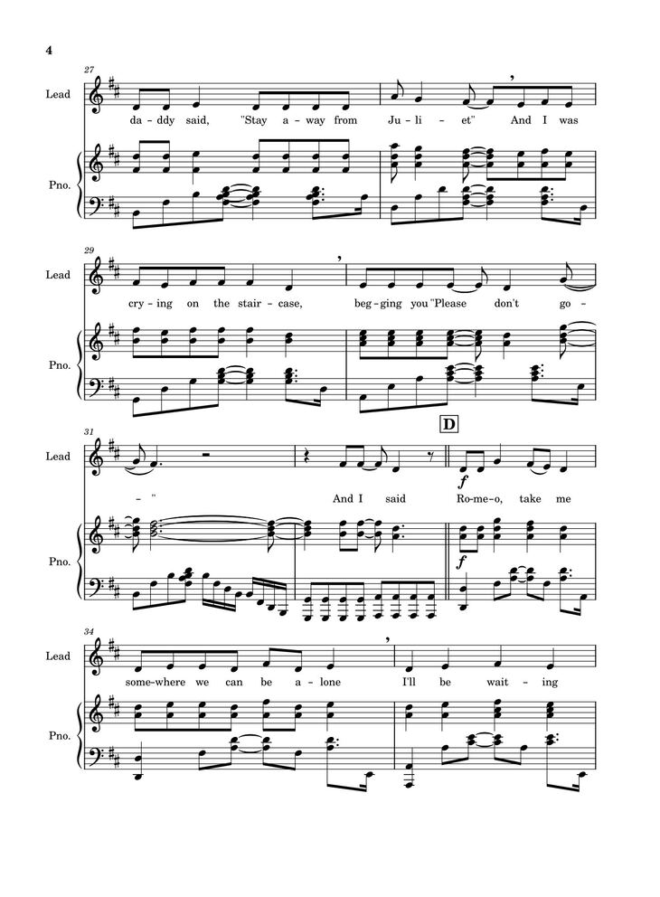 Page 4 of the piano sheet music PDF - Love Story (Taylor