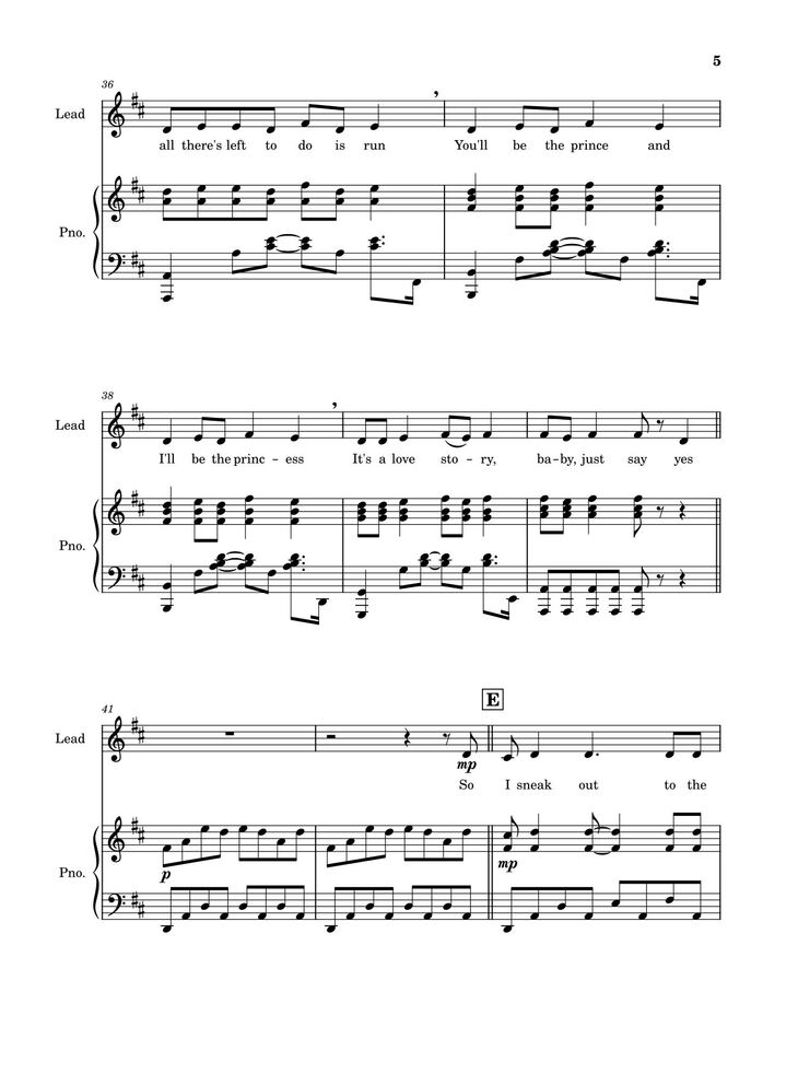 Page 5 of the piano sheet music PDF - Love Story (Taylor