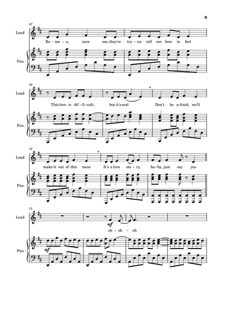 Page 9 of the piano sheet music PDF - Love Story (Taylor