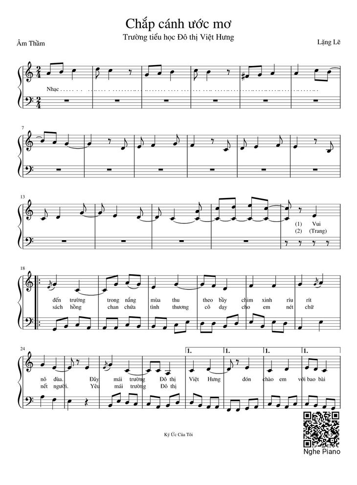 Page 1 of the piano sheet music PDF - Chắp cánh ước mơ Sheet Piano by Haochuvh