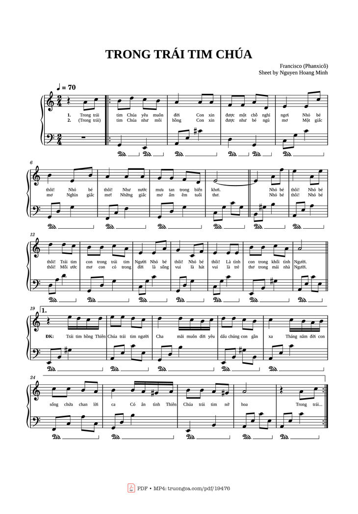 Page 1 of the piano sheet music PDF - Trong trái tim Chúa Sheet Piano by Phanxicô