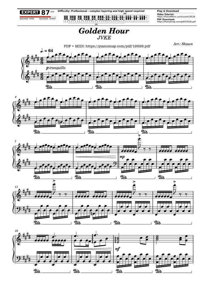 Page 1 of the piano sheet music PDF - Golden Hour JVKE Sheet Piano by Shawnshawnshawn