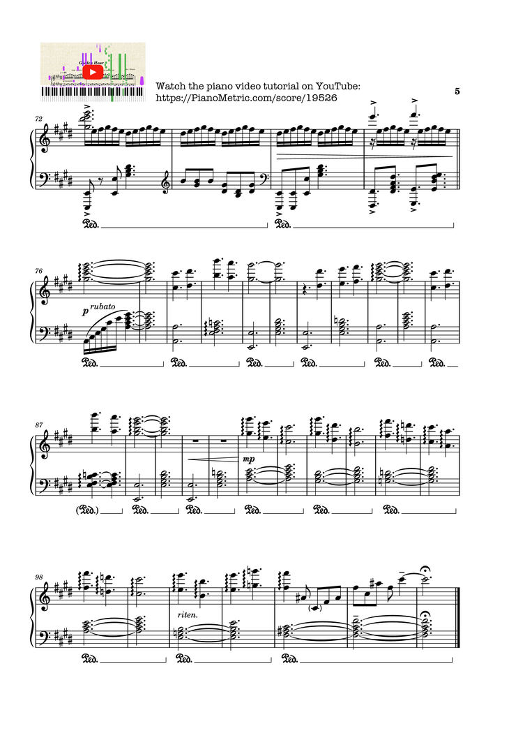 Page 5 of the piano sheet music PDF - Golden Hour JVKE Sheet Piano by Shawnshawnshawn