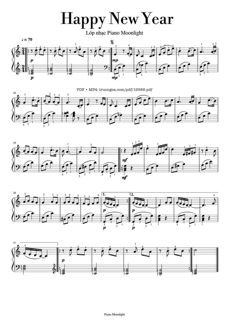 Page 1 of the piano sheet music PDF - Happy New Year Sheet Piano by Tuần Châu