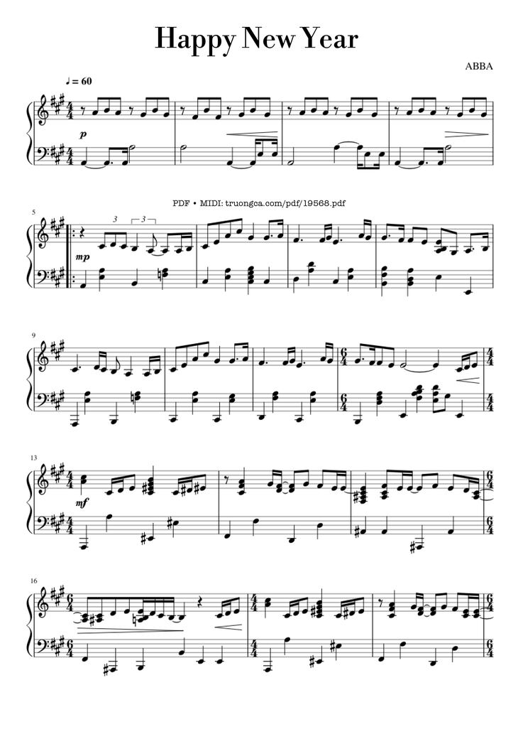 Page 1 of the piano sheet music PDF - Happy New Year Sheet Piano by ABBA