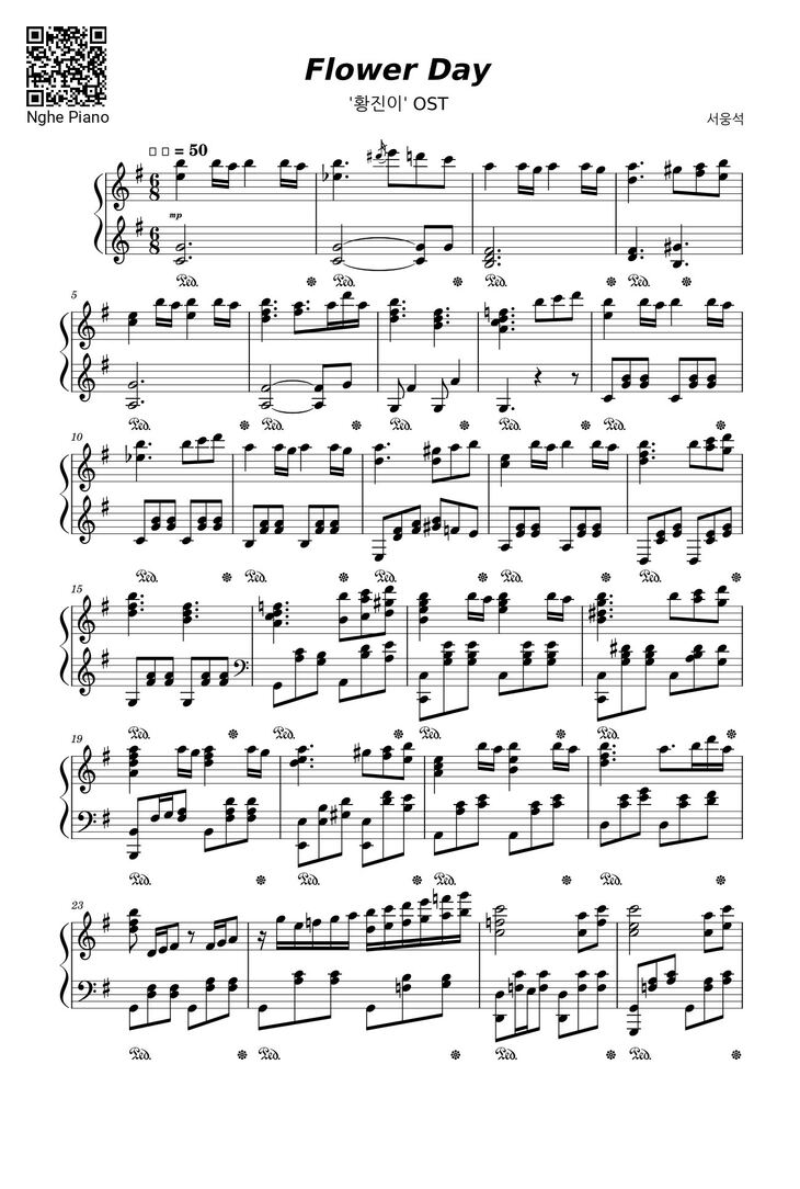 Page 1 of the piano sheet music PDF - Flower Day Sheet Piano by Hnamsociu