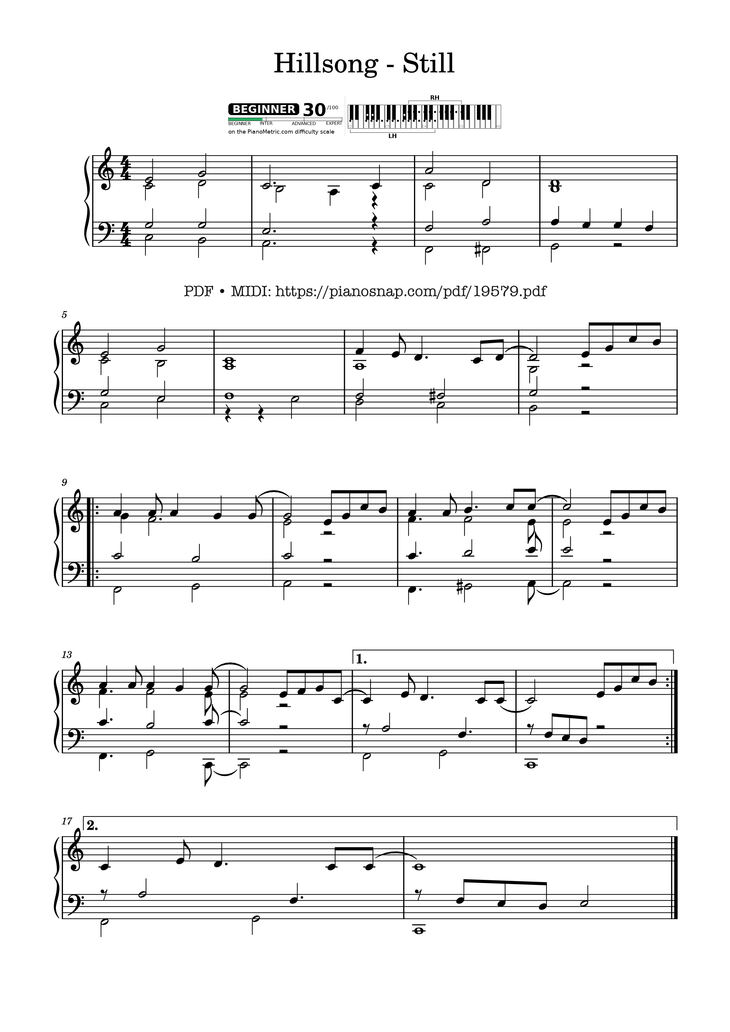Page 1 of the piano sheet music PDF Piano - Hillsong - Still Sheet Piano by BIMBOM