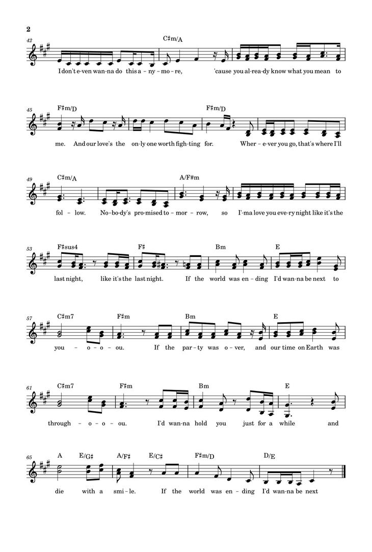 Page 2 of the piano sheet music PDF - Die With A Smile by Lady Gaga